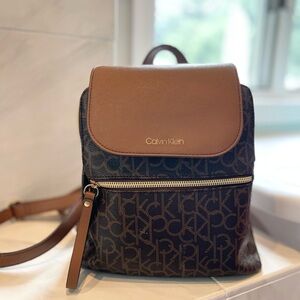 Calvin Klein Monogrammed Brown Backpack Purse